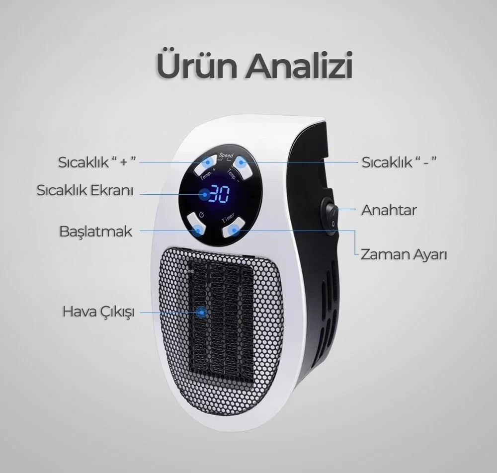 Akıllı Mini Fan Isıtıcı – Sessiz, Enerji Tasarruflu, 500W